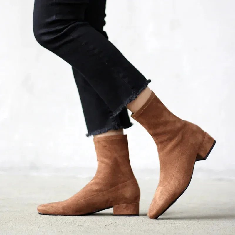 INS HOT Women Boots British style plus size stretch boots casual flock European and American boots women Pigskin lining insole