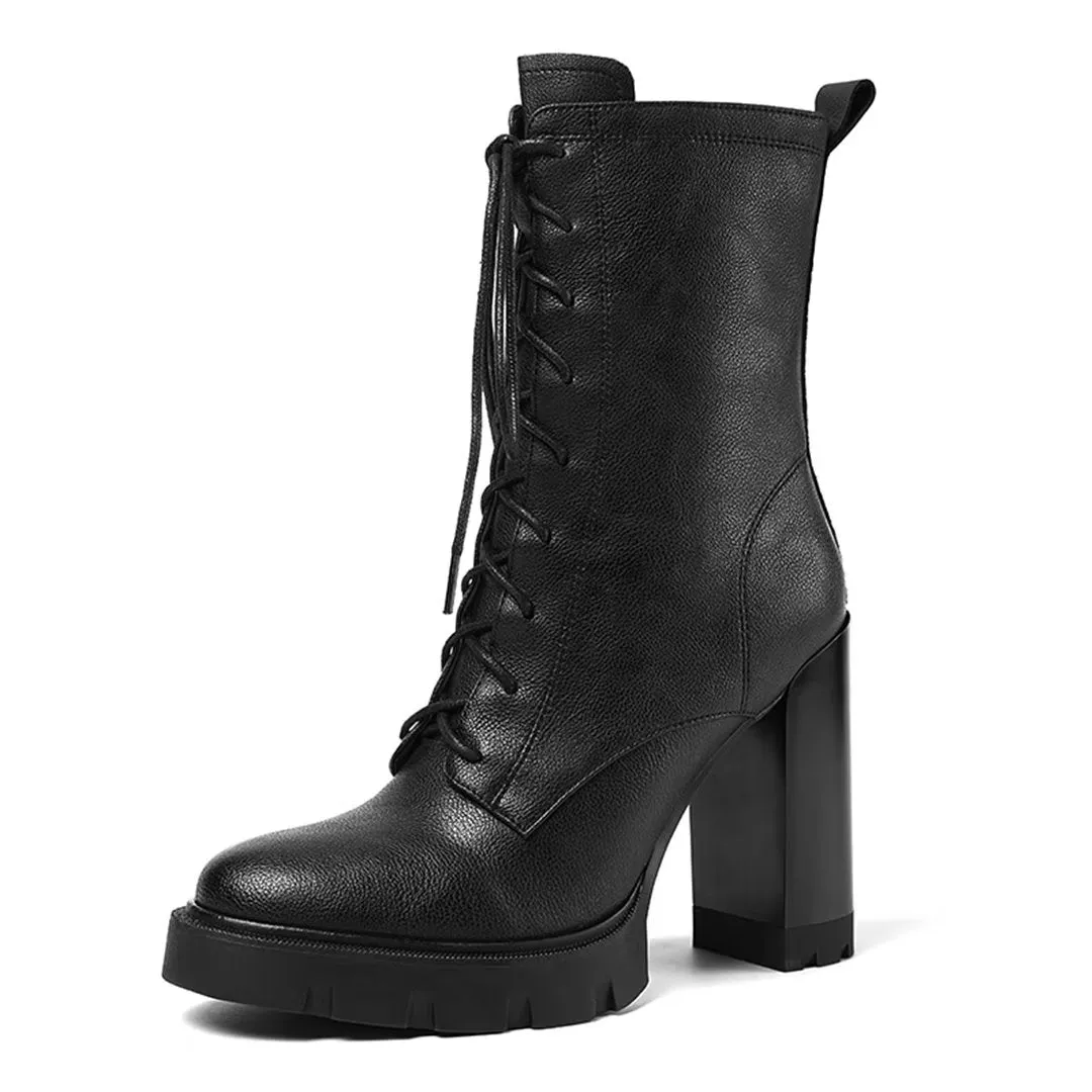 LeatherLux Chic Cowhide Winter Lace-Up Boots