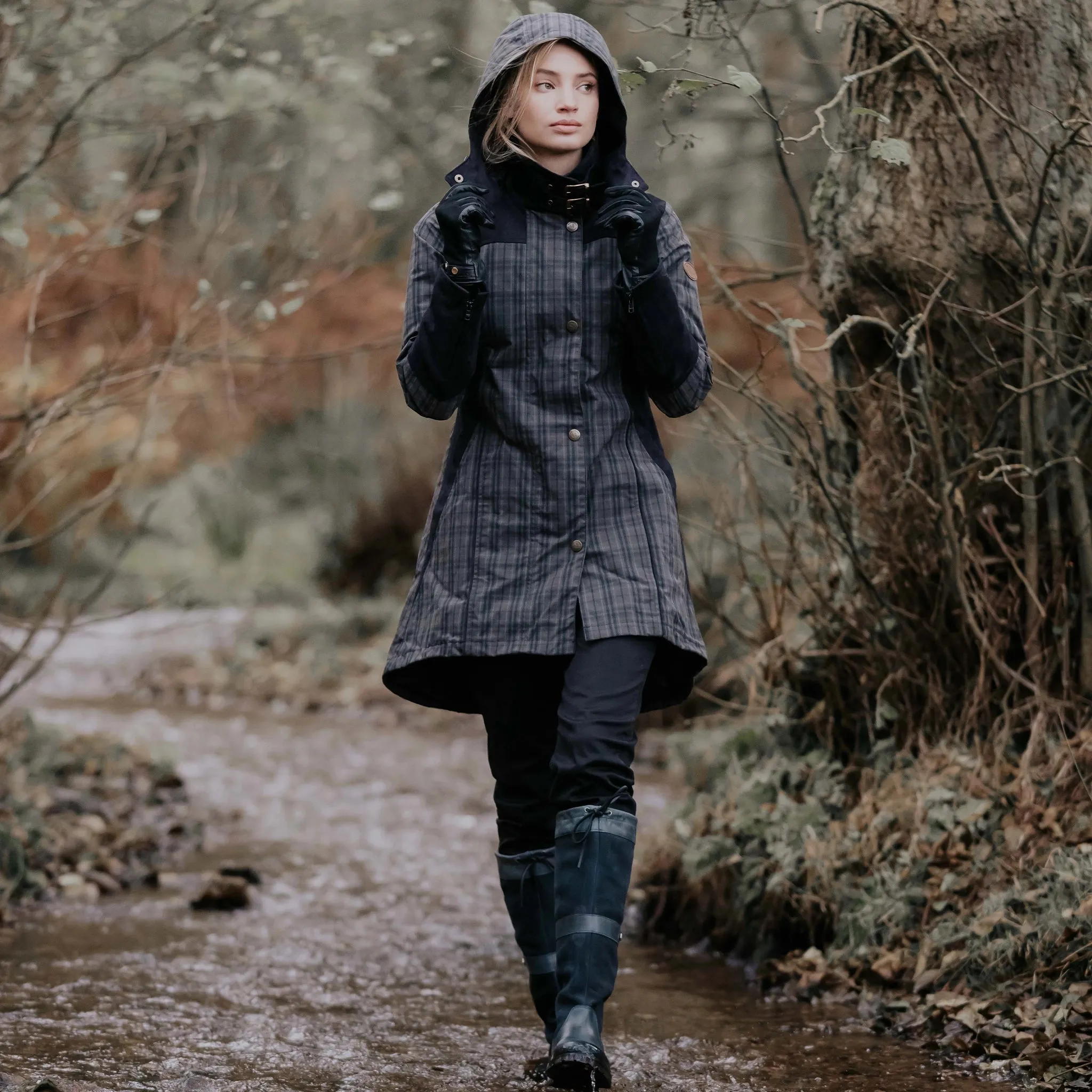 Odette Grey Check Waterproof Coat (NEW)